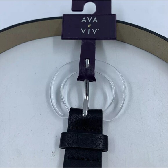 Ava & Viv Womens 3X Belt Black Faux Leather Round Translucent Buckle Classic NEW - Picture 3 of 9